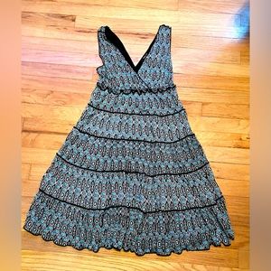 Style & co. V neck sundress black turquoise lined petite large L EUC dress